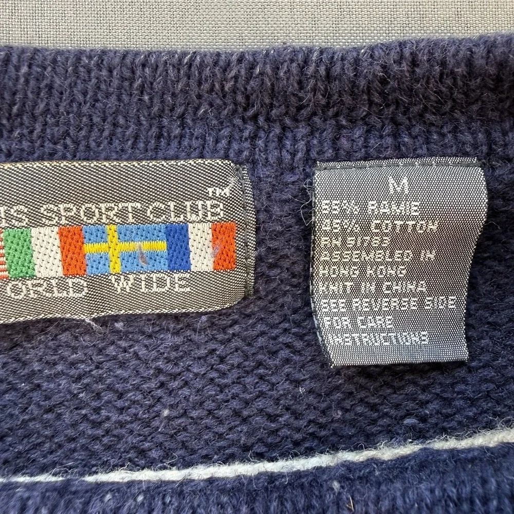 Paris Sport Club World Wide Vintage Argyle Striped Trim Pullover Sweater Men's M